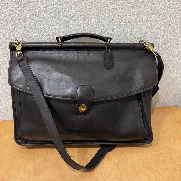 Coach Vintage Beekman Black Leather Briefcase Messenger Bag Crossbody VTG - Picture 1 of 11